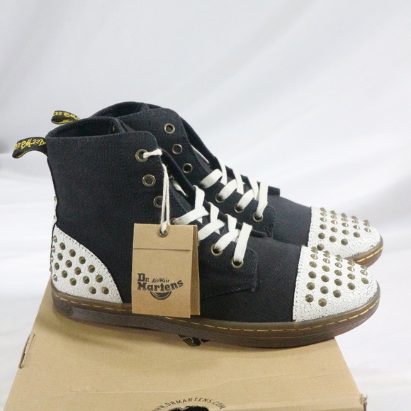 Dr. Martens Shoes - DR. MARTENS Hackstud White/Black Studded Boots NEW